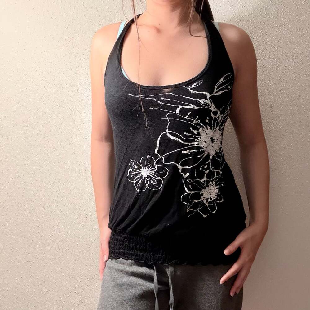 Papaya Y2K Black Floral Halter Top with Rhinestones Size S